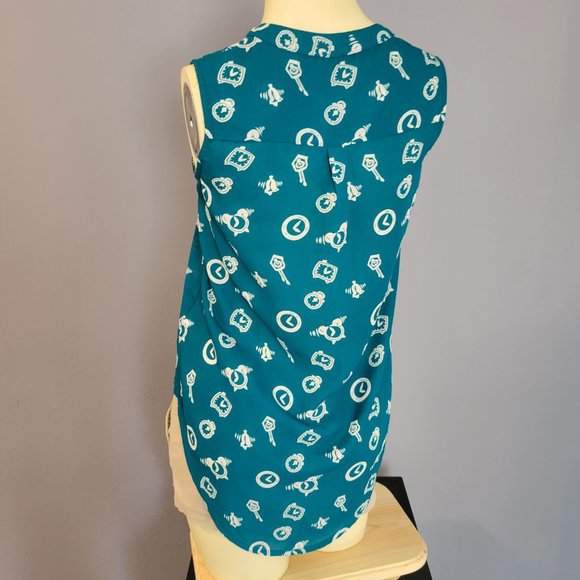 Bongo Blue "Time Clocks" Sleeveless Blouse - Picture 1 of 6